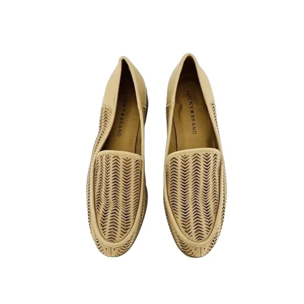 Lucky Brand Camdyn Brown Perforated Leather Loafer Flats Slip On SZ 8.5